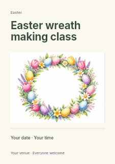 Easter wreath making class flyer template · Title & photograph