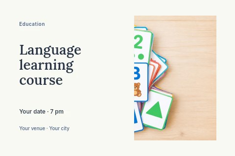 Children’s educational flashcards for learning in Language learning course postcard template