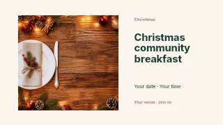 Christmas community breakfast presentation cover template · Horizontal photo dialogue
