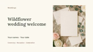 Wildflower wedding welcome presentation cover template · Horizontal photo dialogue