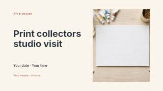 Print collectors studio visit presentation cover template · Horizontal photo dialogue
