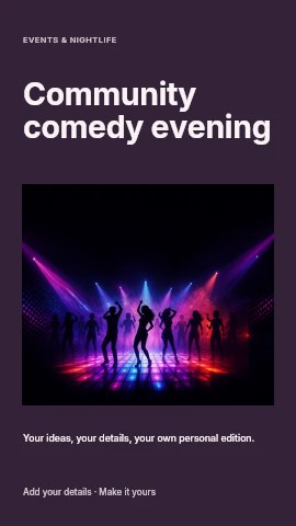 Silhouettes Dancing on Neon Disco Floor in Community comedy evening instagram story template