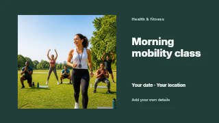 Morning mobility class presentation cover template · Horizontal photo dialogue