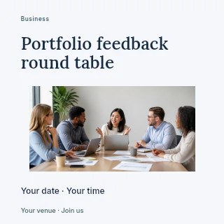 Portfolio feedback round table social media post template · Modern programme