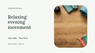Relaxing evening movement presentation cover template · Horizontal photo dialogue