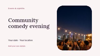 Community comedy evening youtube thumbnail template · Horizontal photo dialogue