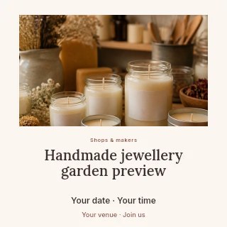 Handmade scented candles with dried flowers in Handmade jewellery garden preview social media post · Quiet photo gallery