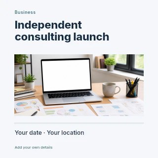 Independent consulting launch social media post template · Title & photograph