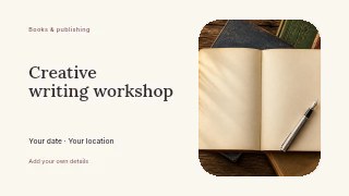 Creative writing workshop youtube thumbnail template · Horizontal photo dialogue
