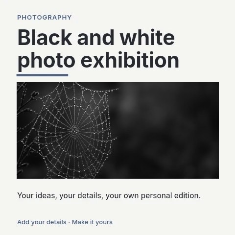 Spider web with dewdrops in black and white in Black and white photo exhibition social media post template