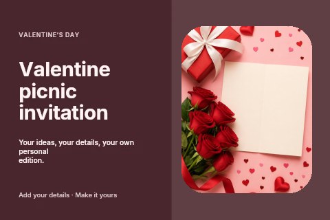 Valentine picnic invitation postcard template