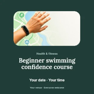Beginner swimming confidence course social media post template · Picture window