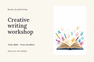 Creative writing workshop postcard template · Horizontal photo dialogue