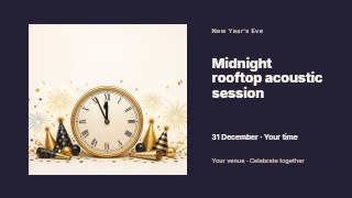 Midnight rooftop acoustic session presentation cover template · Horizontal photo dialogue