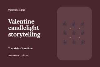 Valentine heart candle · Scattered Pattern in Valentine candlelight storytelling postcard · Horizontal photo dialogue