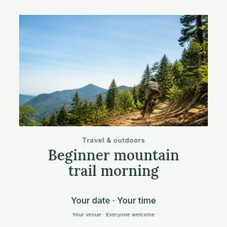 Beginner mountain trail morning social media post template · Quiet photo gallery