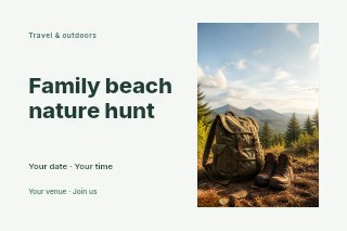 Family beach nature hunt postcard template · Horizontal photo dialogue