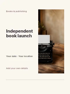 Independent book launch invitation template · Split portrait
