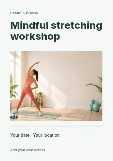 Mindful stretching workshop flyer template · Title & photograph