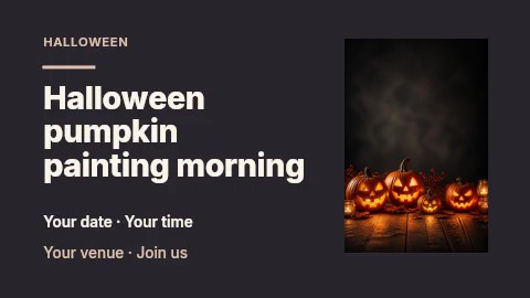 Halloween pumpkin painting morning presentation cover template · Horizontal photo dialogue