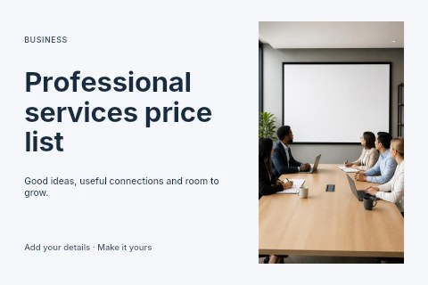 Professional services price list postcard template