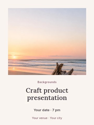 Sunset beach with driftwood log in Craft product presentation poster template