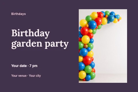 Birthday garden party postcard template