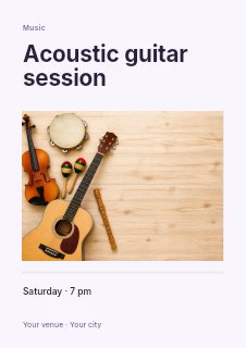 Acoustic instruments on wooden surface in Acoustic guitar session · Title & photograph