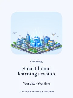 Futuristic smart city model with drones in Smart home learning session poster · Picture window