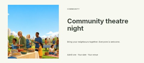 Community theatre night event ticket template