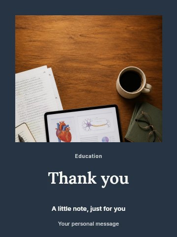 Medical study desk setup with digital tablet in Science discovery workshop greeting card template
