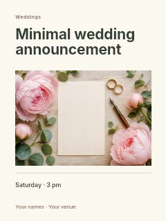 Minimal wedding announcement poster template · Title & photograph