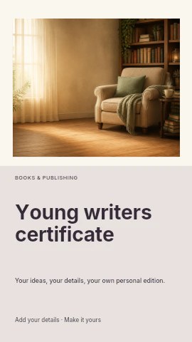 Young writers certificate instagram story template