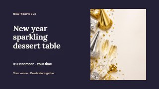 New Year sparkling dessert table presentation cover template · Horizontal photo dialogue