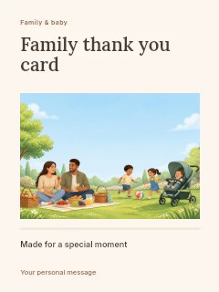 Family thank you card invitation template · Title & photograph