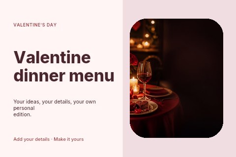 Valentine dinner menu postcard template