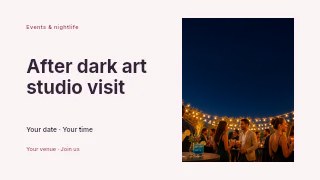 After dark art studio visit presentation cover template · Horizontal photo dialogue