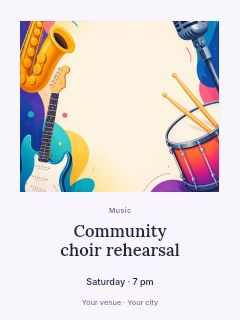 Community choir rehearsal invitation template · Quiet photo gallery