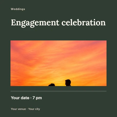 Silhouetted couple at sunset beach wedding in Engagement celebration social media post template