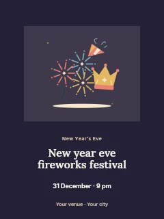 Firework party with a festive crown and horn in New Year Eve fireworks festival · Picture window