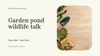 Garden pond wildlife talk presentation cover template · Horizontal photo dialogue