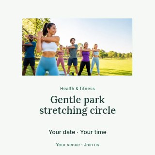 Group Outdoor Fitness Stretching Exercise in Gentle park stretching circle social media post · Picture window
