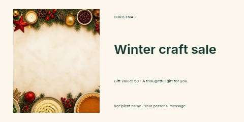 Festive Christmas dinner spread with sides in Winter craft sale gift voucher template