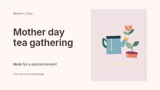 Mother's Day garden with a watering can and seedling in Mother Day tea gathering · Horizontal photo dialogue