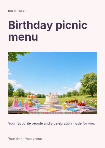 Birthday picnic menu flyer template