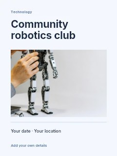 Technician assembling humanoid robot torso in Community robotics club · Title & photograph