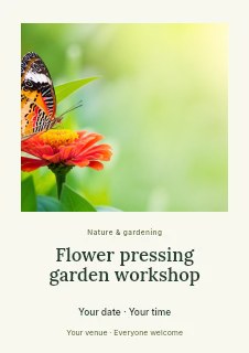 Flower pressing garden workshop flyer · Quiet photo gallery