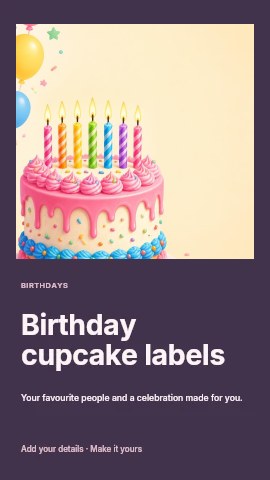 Colorful birthday cake with candles in Birthday cupcake labels instagram story template