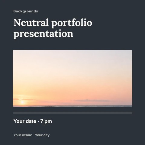 Sunset beach with driftwood log in Neutral portfolio presentation social media post template