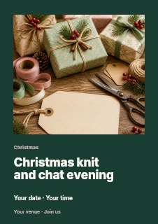 Christmas gifts with rustic wrapping in Christmas knit and chat evening flyer · Gallery editorial